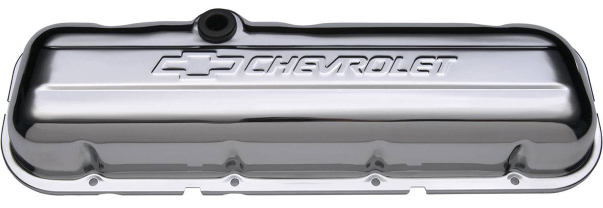 PROFORM Big Block Chev Proform Stamped Valve Covers with Chevrolet Logo (Short Style with Baffle) Chrome PR141- SR