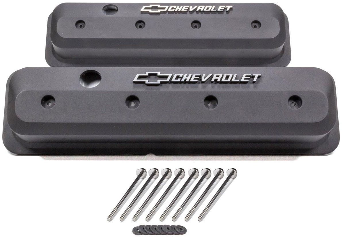 PROFORM Black Suit SB Chev Vortec With Raised Chevrolet Logo & Bowtie Emblem Proform Die-Cast Aluminium Slant Edge Valve Covers PR141-840 SR