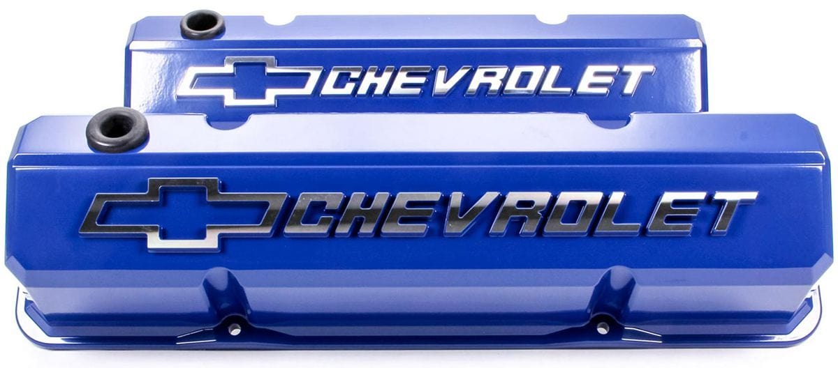 PROFORM Blue Suit SB Chev With Raised Chevrolet Logo & Bowtie Emblem Proform Die-Cast Aluminium Slant Edge Valve Covers PR141-932 SR