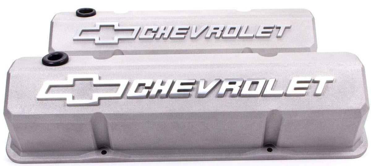 PROFORM Cast Gray Suit SB Chev With Raised Chevrolet Logo & Bowtie Emblem Proform Die-Cast Aluminium Slant Edge Valve Covers PR141-925 SR