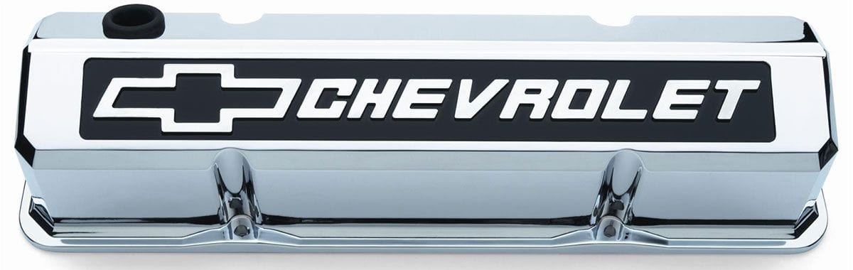 PROFORM Chrome Suit SB Chev With Raised Chevrolet Logo & Bowtie Emblem Proform Die-Cast Aluminium Slant Edge Valve Covers PR141-922 SR