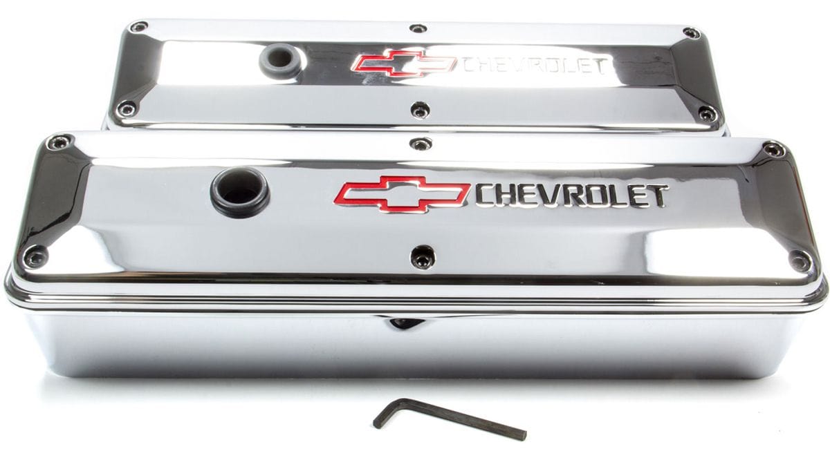 PROFORM Chrome Suit SB Chev With Recessed Chevrolet Logo & Bowtie Emblem Proform 2-Piece Die-Cast Tall Valve Covers PR141-912 SR