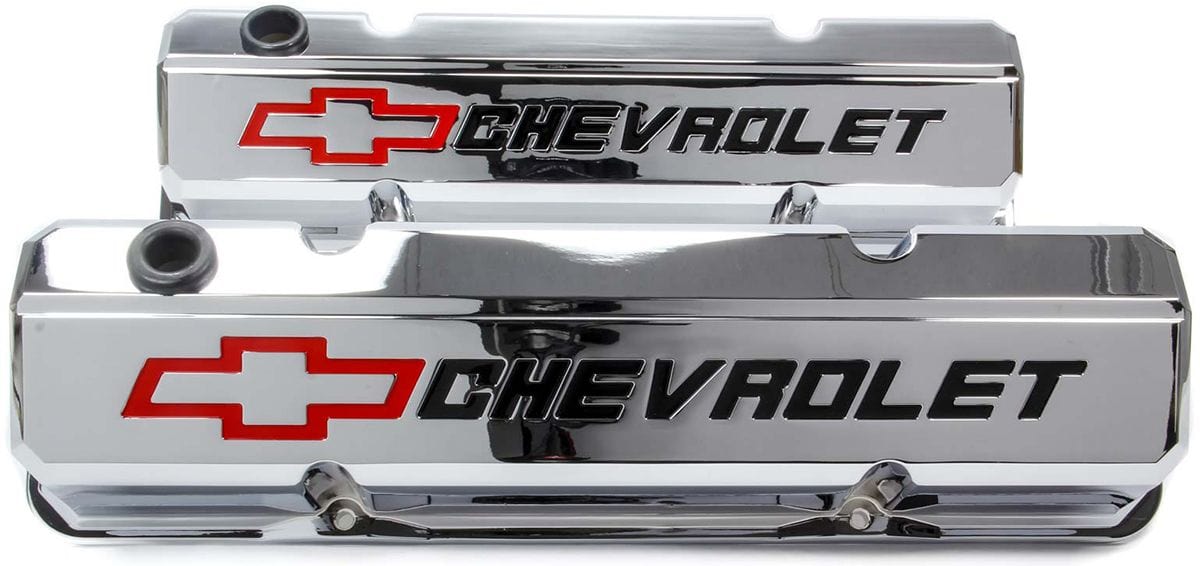 PROFORM Chrome Suit SB Chev With Recessed Chevrolet Logo & Bowtie Emblem Proform Die-Cast Aluminium Slant Edge Valve Covers PR141-930 SR