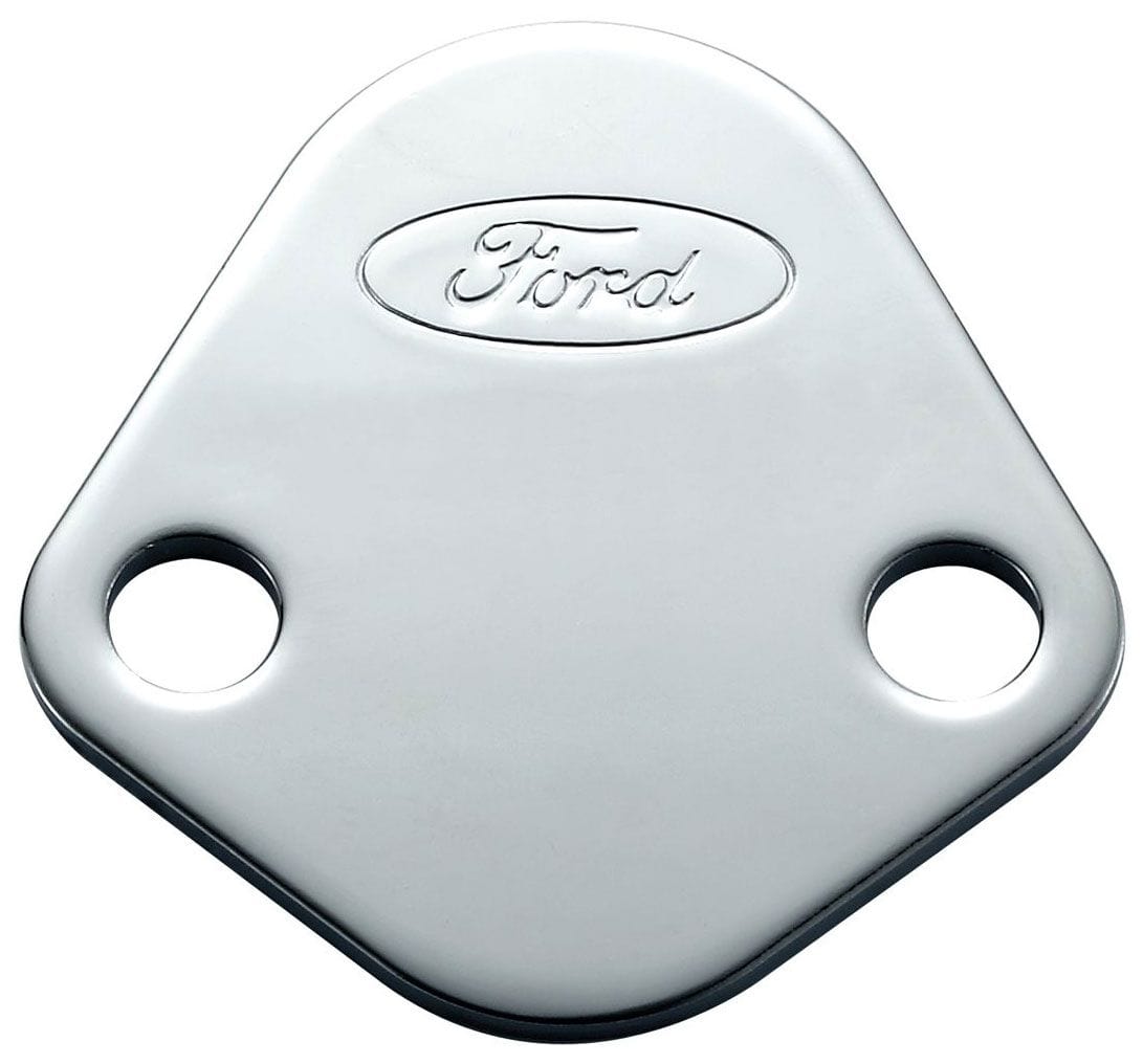 Proform Chrome Suit SB Ford 289-302-351 Windsor With Stamped Ford Oval Proform Fuel Pump Block Off PR302-290 SR