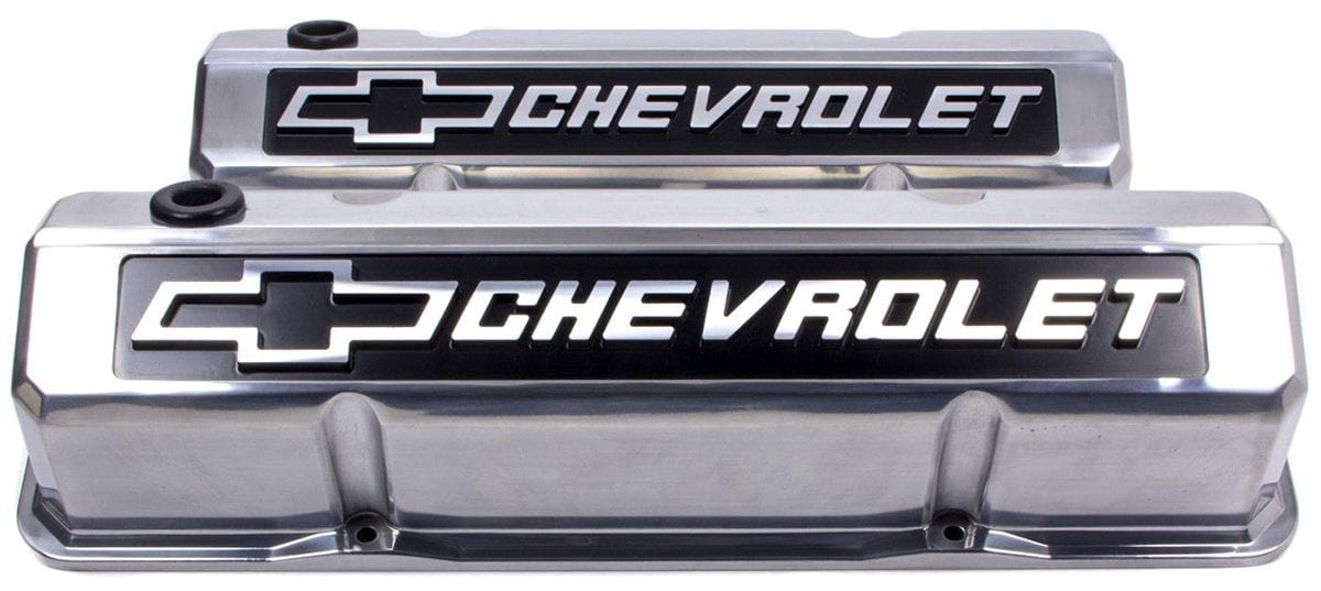 PROFORM Polished Suit SB Chev With Raised Chevrolet Logo & Bowtie Emblem Proform Die-Cast Aluminium Slant Edge Valve Covers PR141-920 SR
