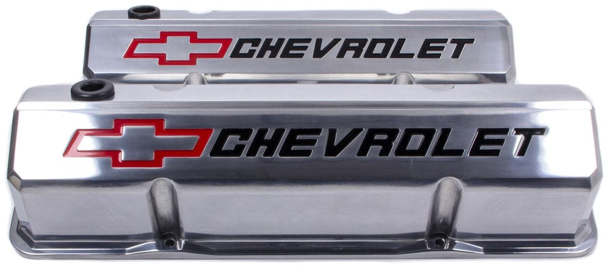 PROFORM Polished Suit SB Chev With Recessed Chevrolet Logo & Bowtie Emblem Proform Die-Cast Aluminium Slant Edge Valve Covers PR141-927 SR