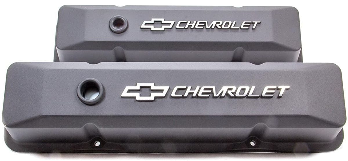 PROFORM Small Block Chev Proform Die Cast Valve Covers with Chevrolet Logo (Tall Style) Black Crinkle Finish PR14 SR