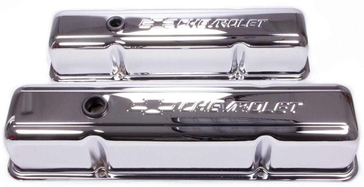 PROFORM Small Block Chev Proform Stamped Valve Covers with Chevrolet Logo (Tall Style with Baffle) Chrome PR141-1 SR