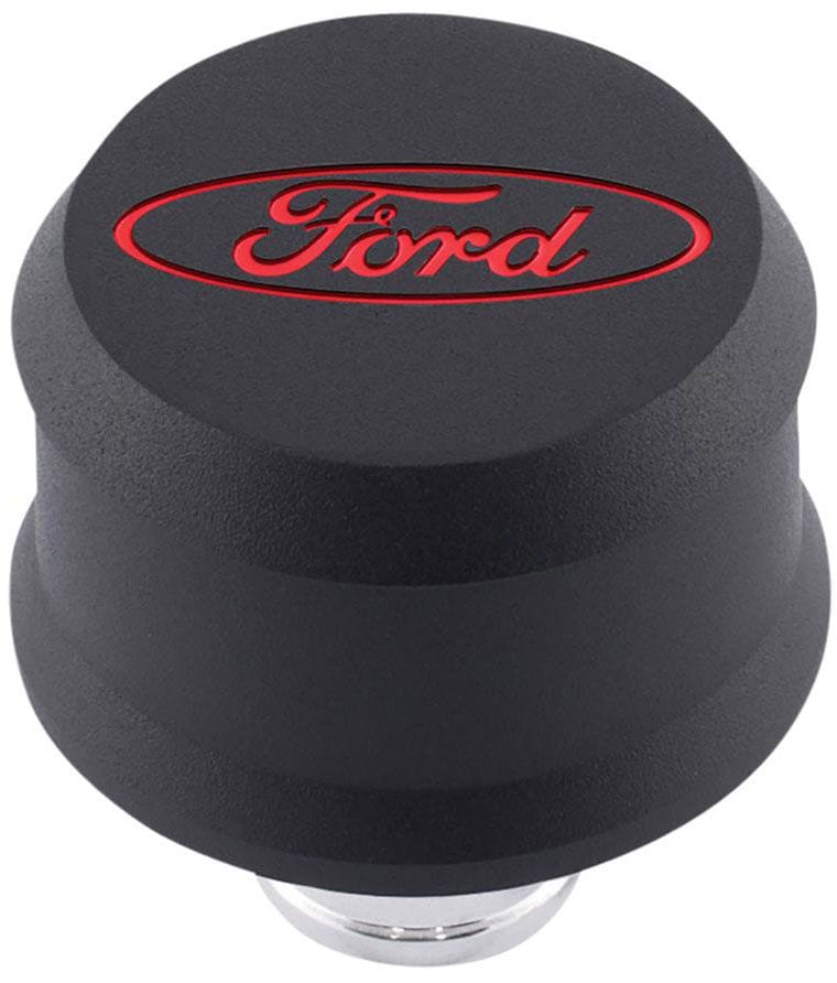 Proform With Recessed Red Ford Oval Emblem, Suit 1.22" Hole Proform Slant Edge Aluminium Valve Cover Breather Push-In Style - Black Crinkle PR302-44 SR