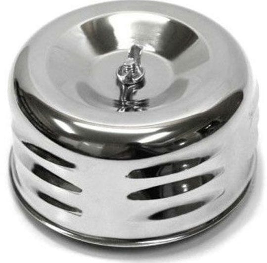 RPC Fits 1bbl or 2bbl with 2-5/8" Neck, Louvered Finish Racing Power Company Chrome Steel Air Cleaner with Paper Element & Raised Base 4" x 2-7/8" RPCR2339 SR