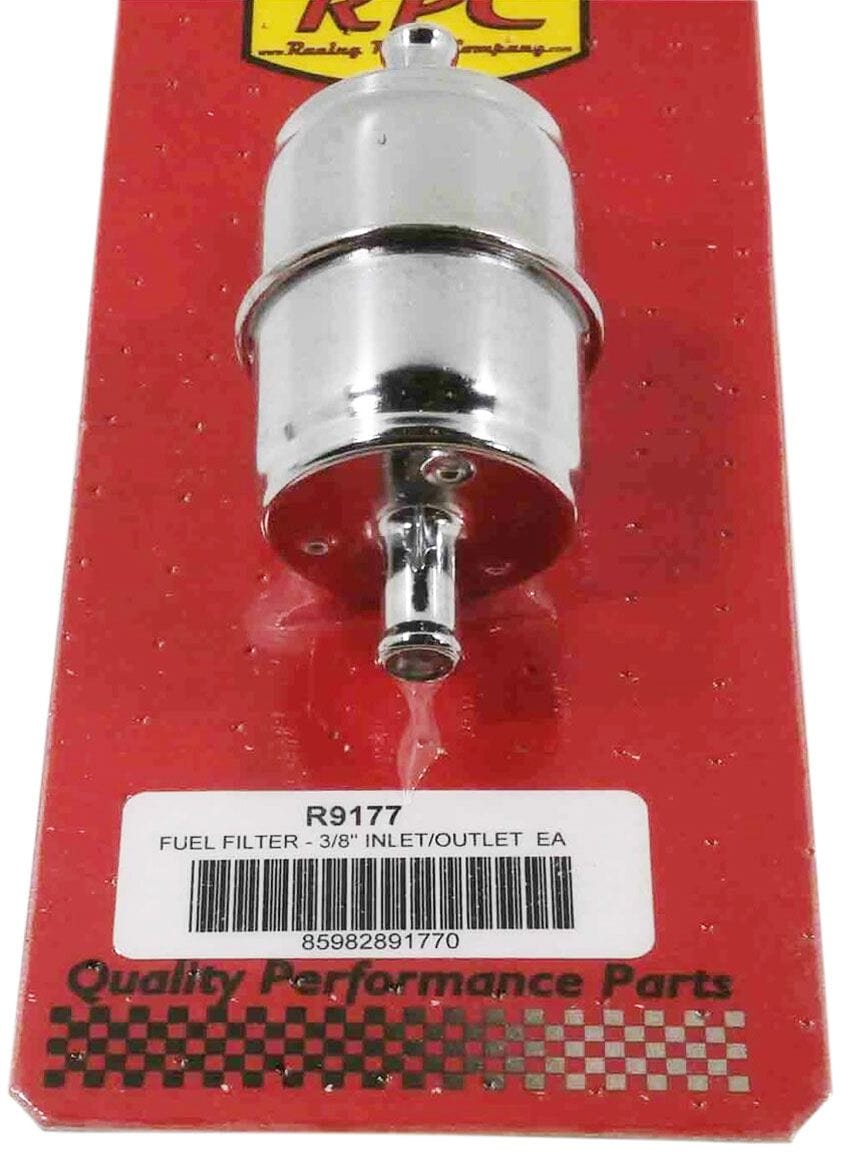 RPC Not For Use With Fuel Injection Systems Racing Power Company Chrome Steel Fuel Filter with Paper Element, 3/8" Inlet/Outlet RPCR9177 SR