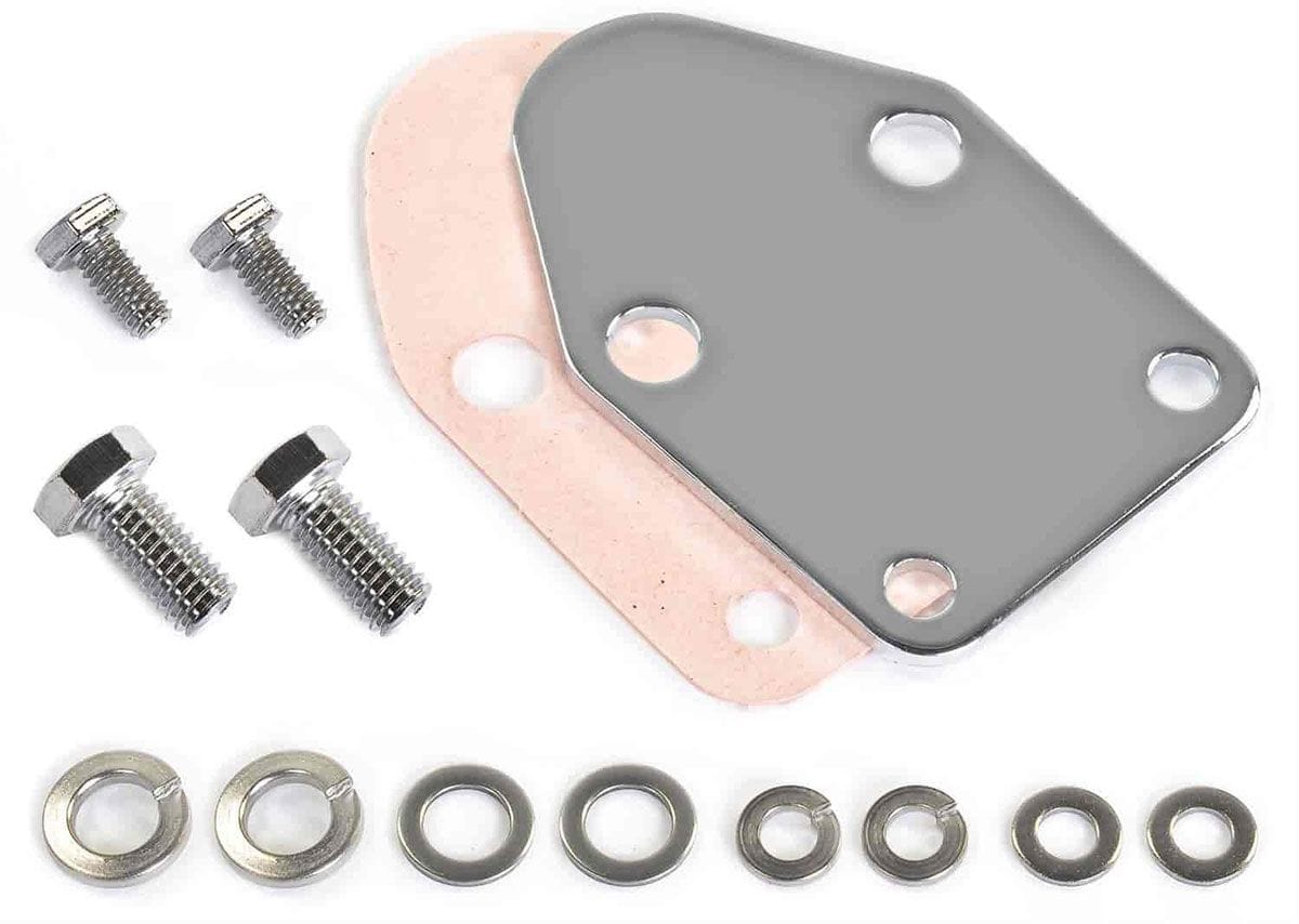 RPC Suit SB Chev Racing Power Company Chrome Steel Fuel Pump Block Off Plate with Gasket RPCR2057 SR