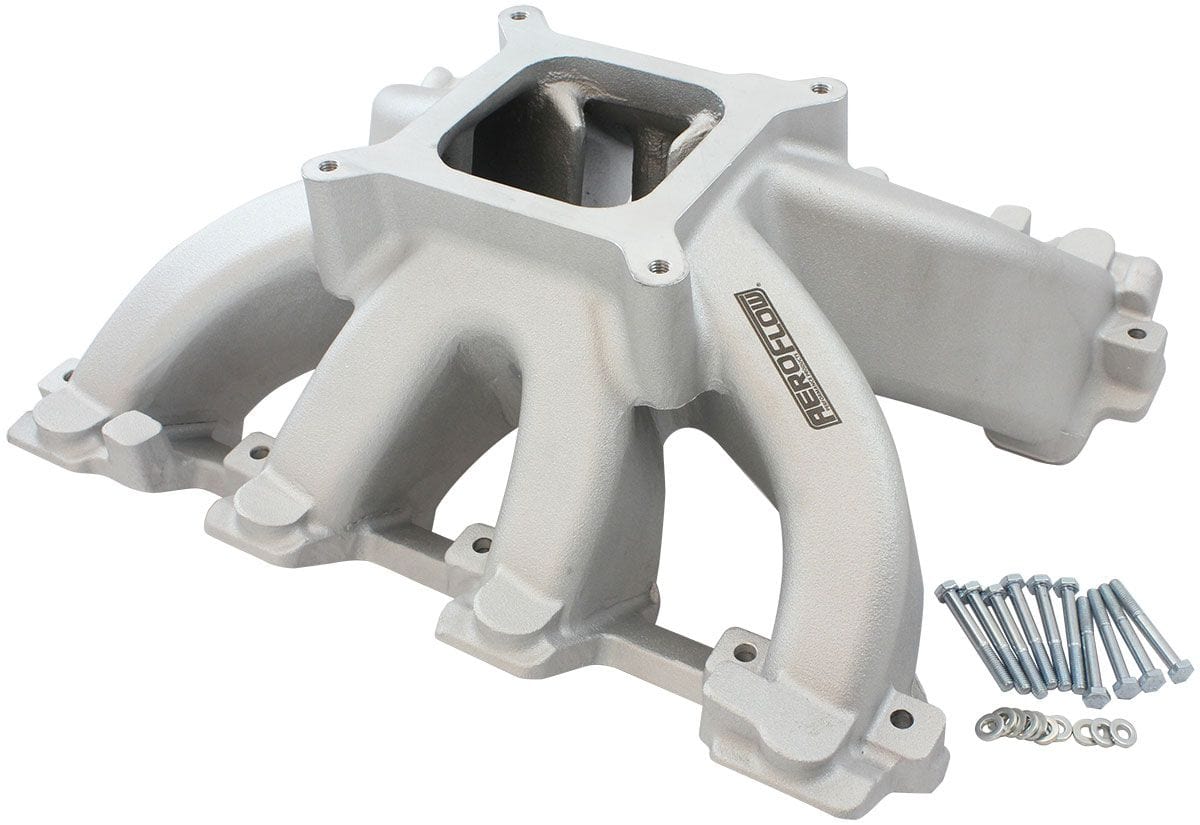Aeroflow Performance GM LS Cathedral Port Carburettor Hi Rise Single Plane Non-EFI Intake Manifold, Natural Cast Finish GM LS Cathedral Port Carburettor Hi Rise Single Plane Non-EFI Intake M SR