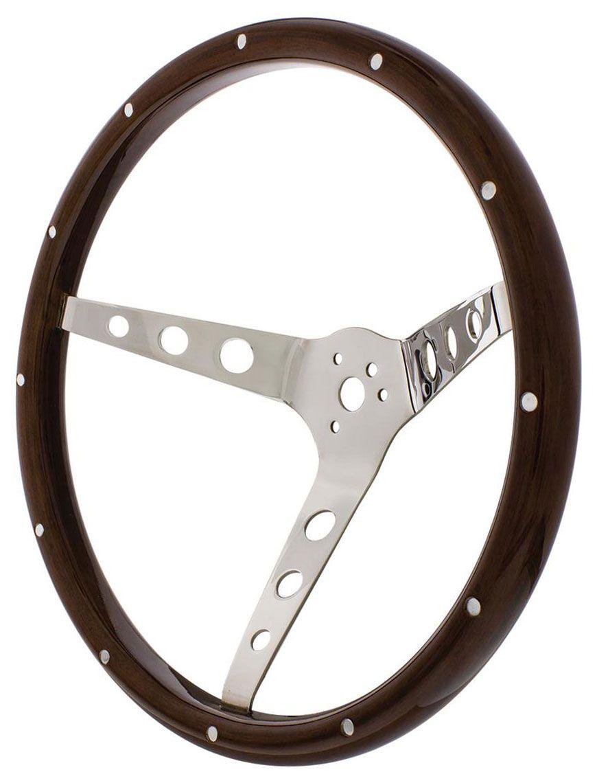UPI UPI Reproductions 15" Woodgrain Steering Wheel 3-Bolt 4" Dish, 304 Stainless UP110794 SR