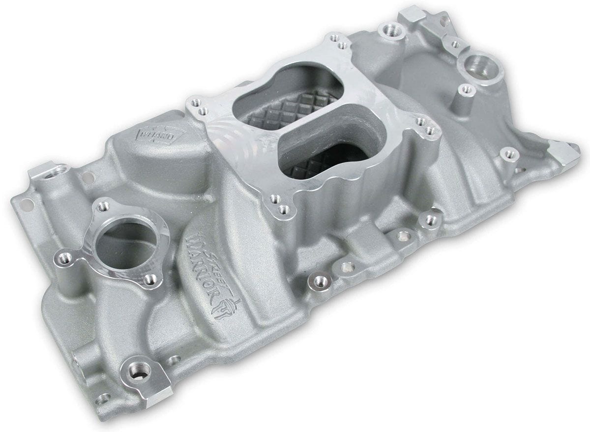 WEIAND Square/Spread Bore (late) w/ 1987 & later cast iron heads, Satin Fini Weiand Weiand SB Chev Street Warrior Intake Manifold WM8126 SR