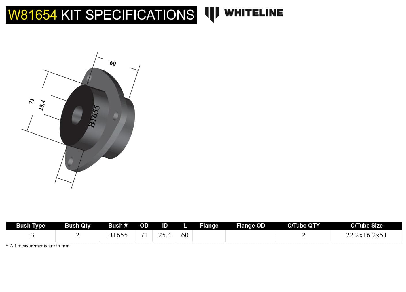 Whiteline 10 x 16 x 26 cm / 16mm ID Rear Trailing Arm Lower - Front Bushing Kit to Suit Land Rover 90, 110/127 Country and Range Rover Classic SR