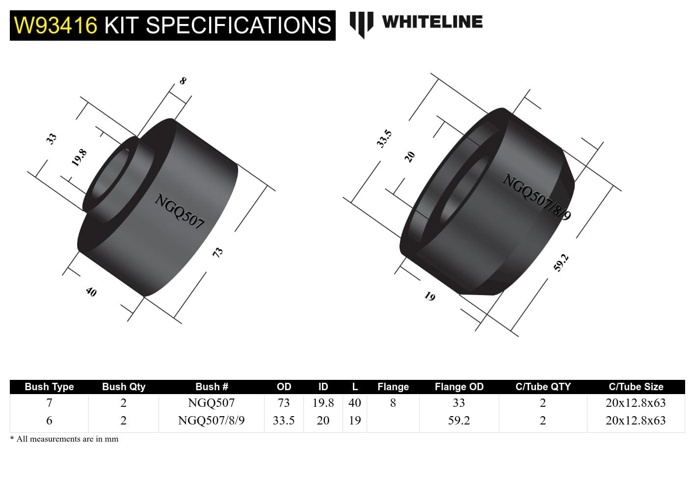 Whiteline 10 x 16 x 26 cm Front Body Mount - Bushing Kit to Suit Nissan Patrol GQ, GU and Ford Maverick DA SR