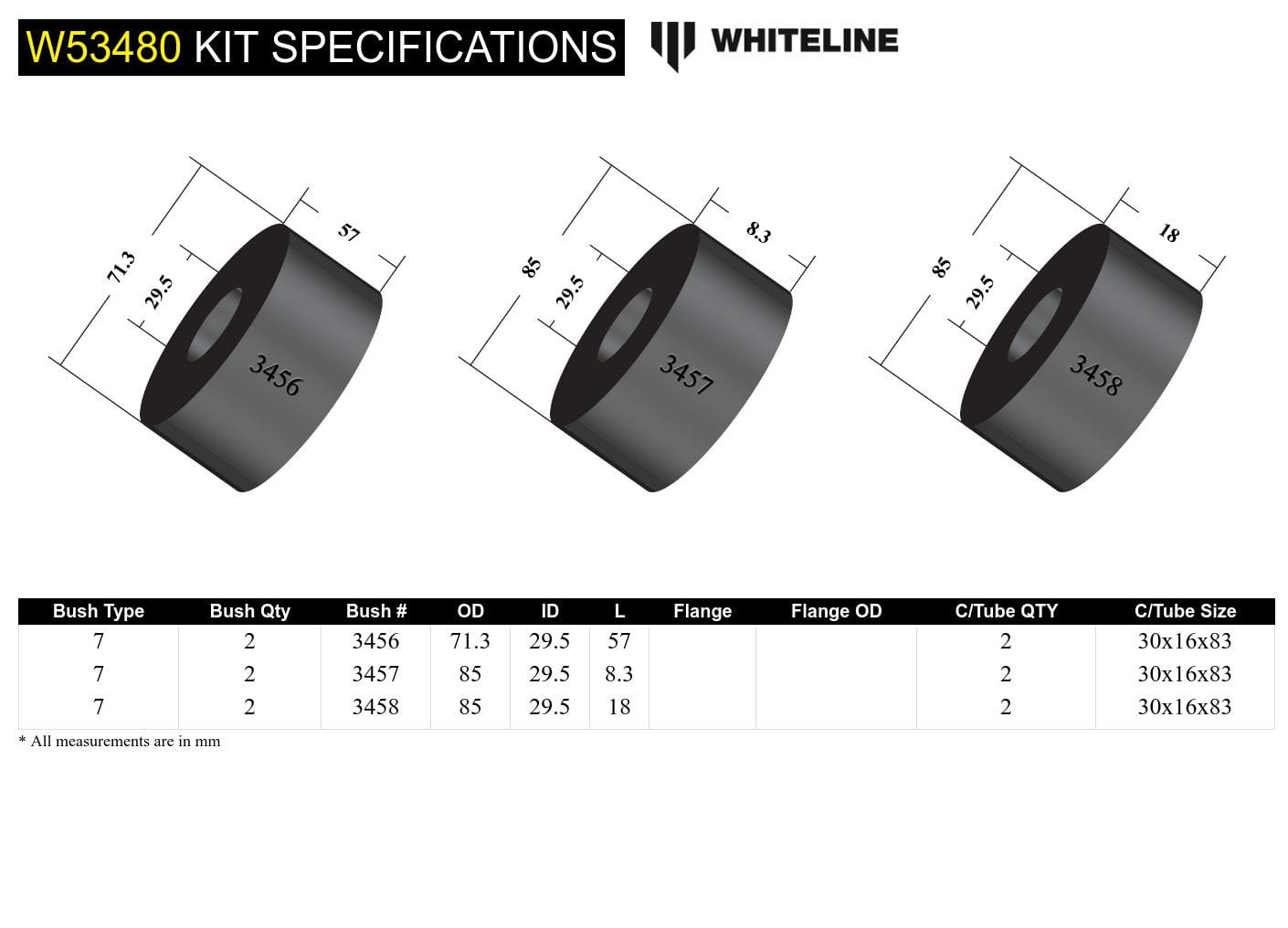 Whiteline 10 x 16 x 26 cm Front Control Arm Lower - Inner Rear Bushing Kit to Suit Land Rover Discovery and Range Rover Sport SR