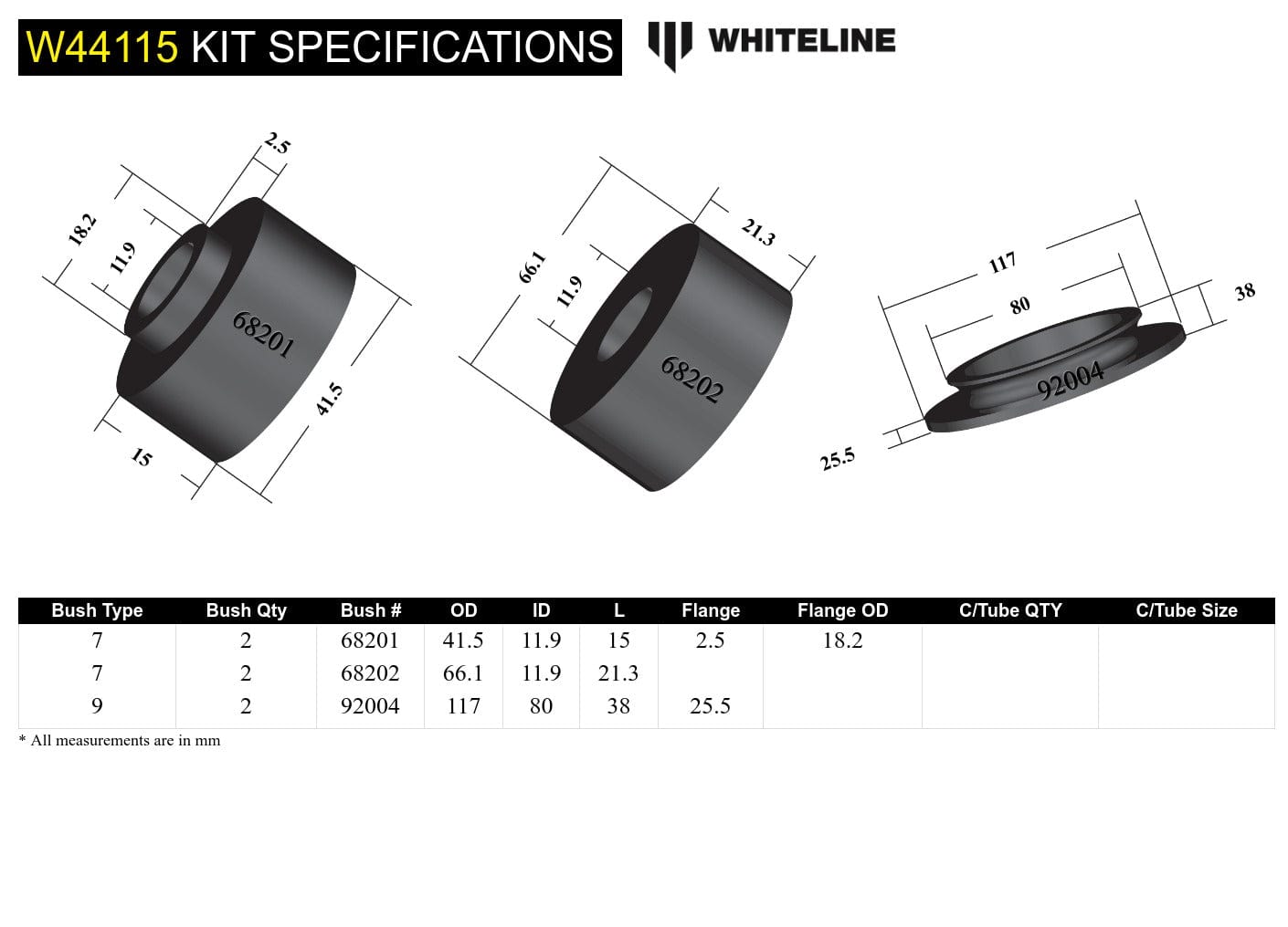 Whiteline 10 x 16 x 26 cm / Includes top spring pad Front Strut Mount - Bushing Kit to Suit Holden Colorado, Trailblazer, Isuzu D-Max, MU-X and Mazda BT-50 SR