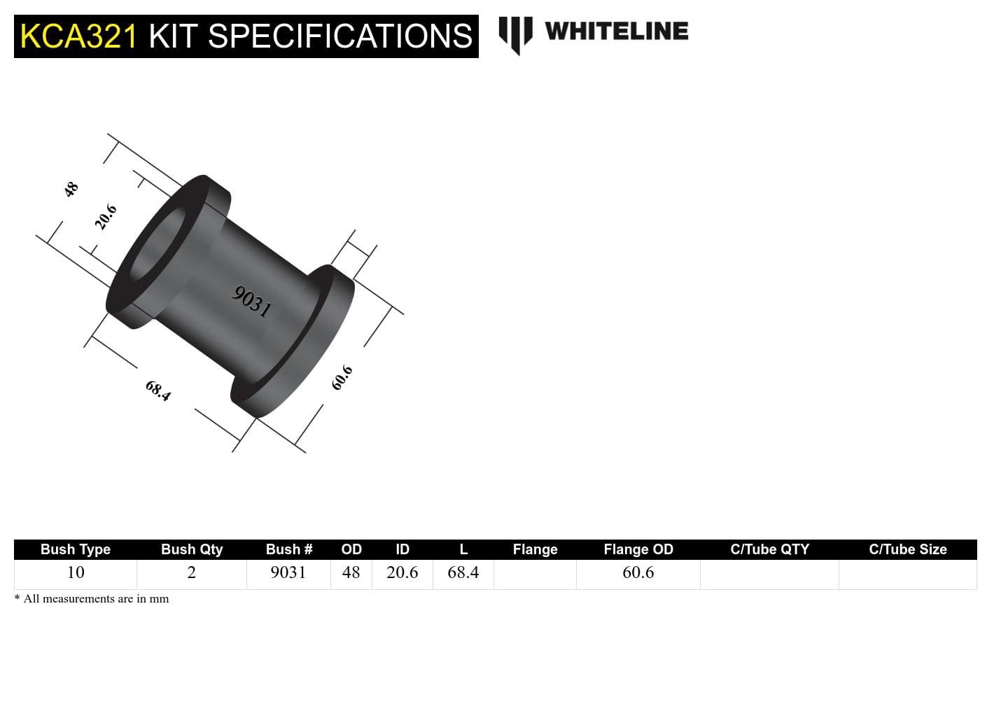 Whiteline 10 x 16 x 26 cm / Performance Alignment - adds +/- 1.0deg caster Front Control Arm Lower - Inner Rear Bushing Double Offset Kit to Suit Mitsubishi Galant HG, HH SR