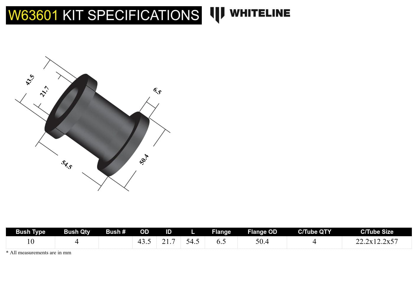 Whiteline 10 x 16 x 26 cm Rear Control Arm Lower Front - Bushing Kit to Suit Mazda CX-5 KE, KF and Mazda6 GJ,GL SR