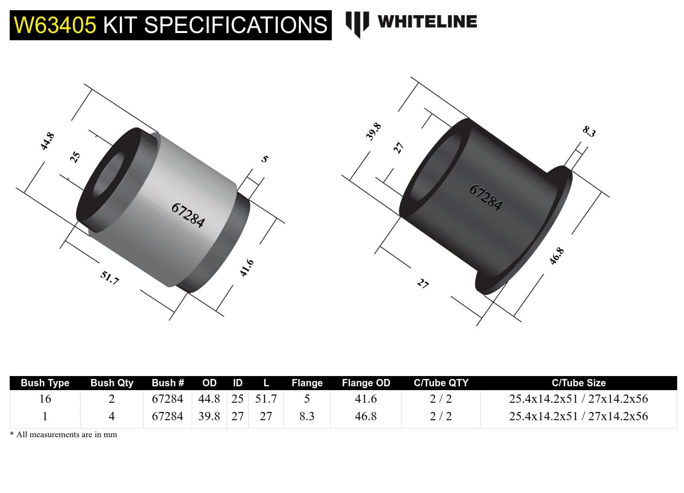 Whiteline 10 x 16 x 26 cm Rear Control Arm Lower Rear - Bushing Kit to Suit Nissan Pathfinder R51 SR