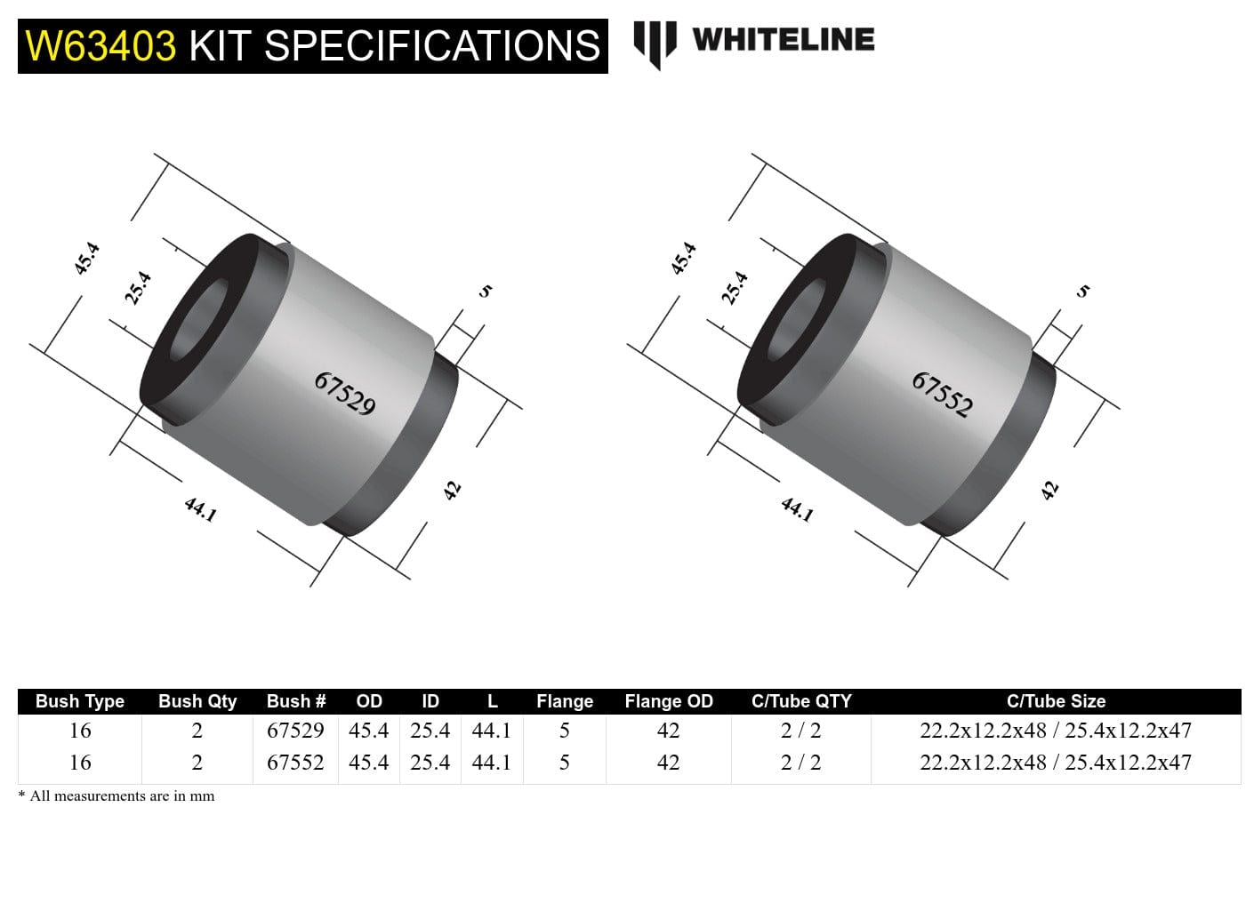 Whiteline 10 x 16 x 26 cm Rear Control Arm Upper Front - Bushing Kit to Suit BMW 1 Series, 3 Series and X1 SR