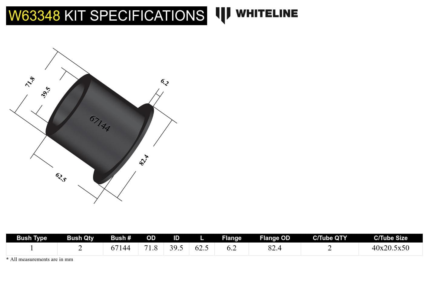 Whiteline 10 x 16 x 26 cm Rear Control Arm Upper Rear - Inner Rear Bushing Kit to Suit Chevrolet Camaro FR 5th Gen SR