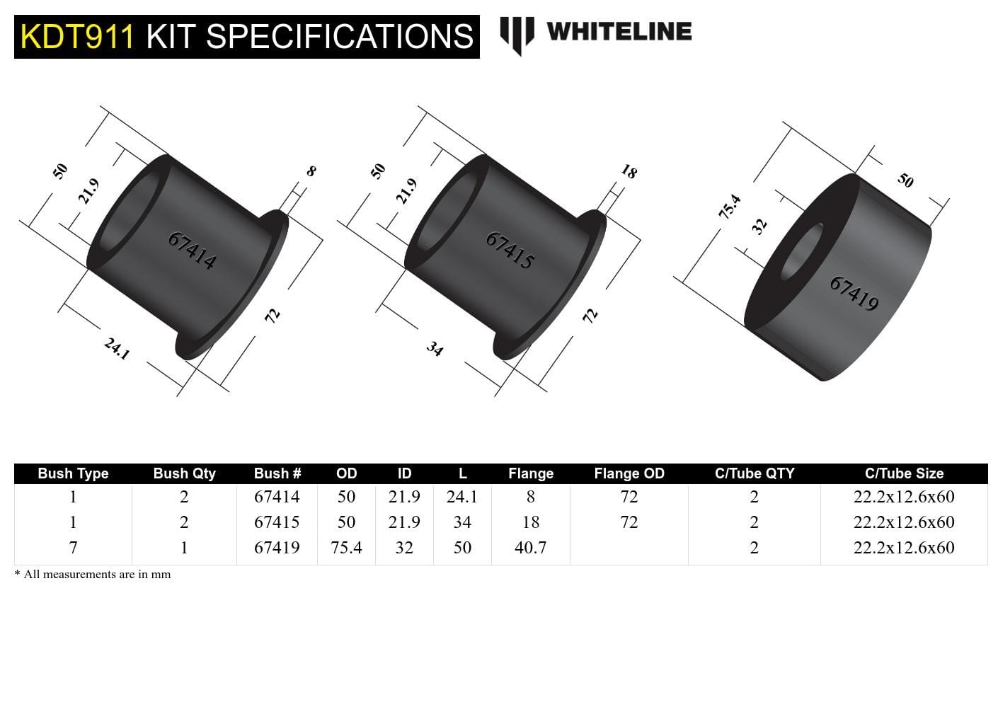 Whiteline 10 x 16 x 26 cm Rear Differential Mount - Bushing Kit to Suit Nissan 350Z, 370Z and Skyline SR
