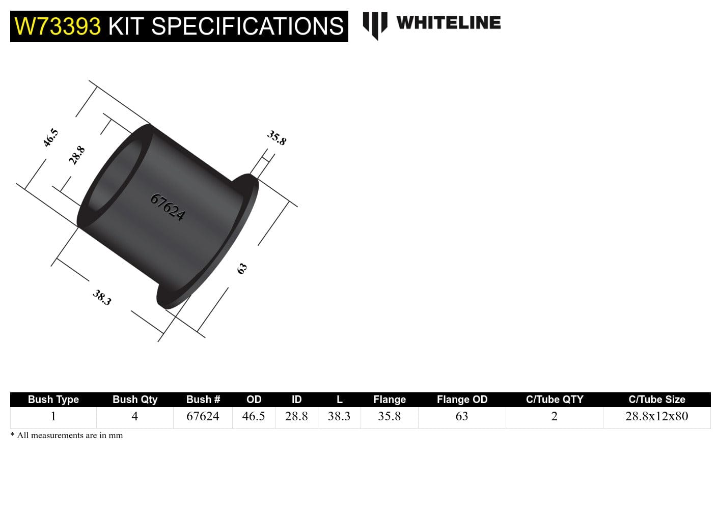 Whiteline 10 x 16 x 26 cm Rear Leaf Spring - Rear Eye Bushing Kit to Suit Volkswagen Amarok 2H 2wd/4Motion SR