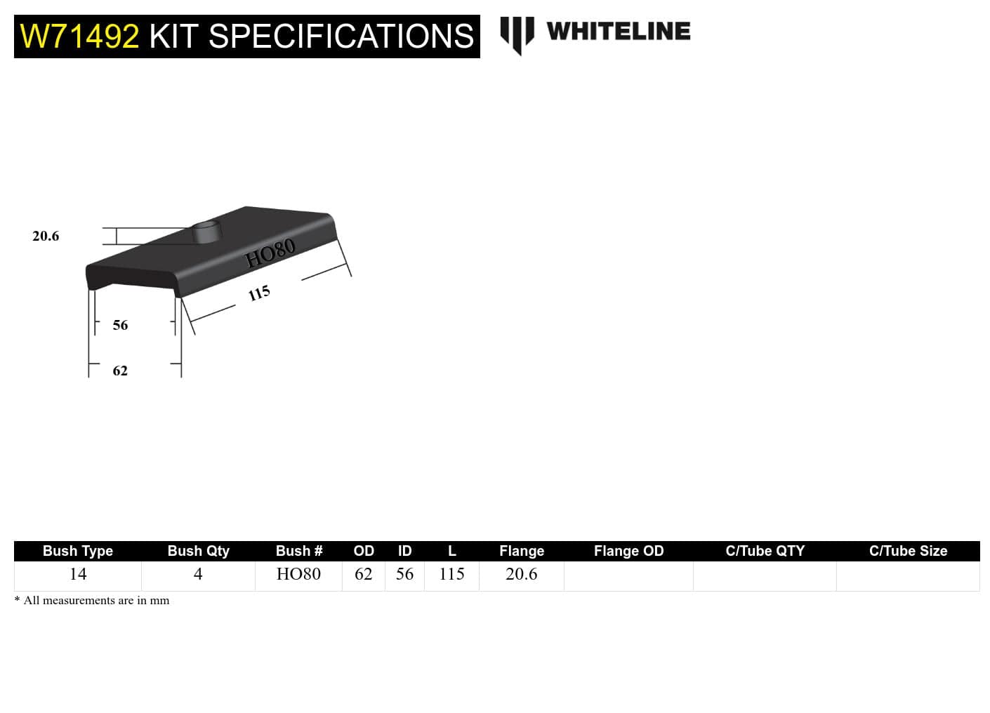 Whiteline 10 x 16 x 26 cm / Suits 63mm wide saddle Rear Leaf Spring - To Saddle Insulator Bushing Kit to Suit Holden FE-HG SR