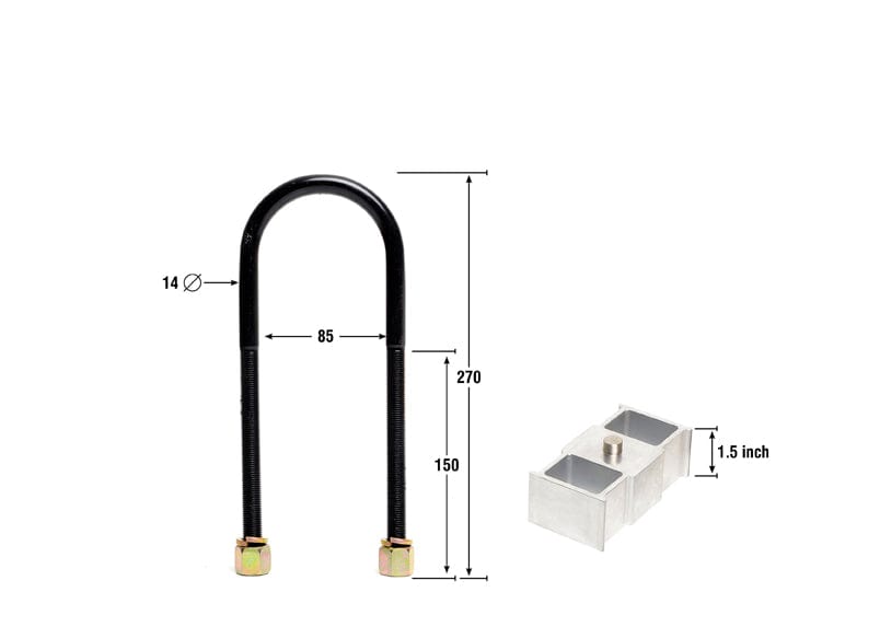 Whiteline 40 x 20 x 10 cm / Block = 38mm, Pin = 12mm, Hole = 12mm, U Bolt = M14x85mm Rear Lowering Block - Kit 1.5" to Suit Holden Colorado, Rodeo and Isuzu D-Max SR