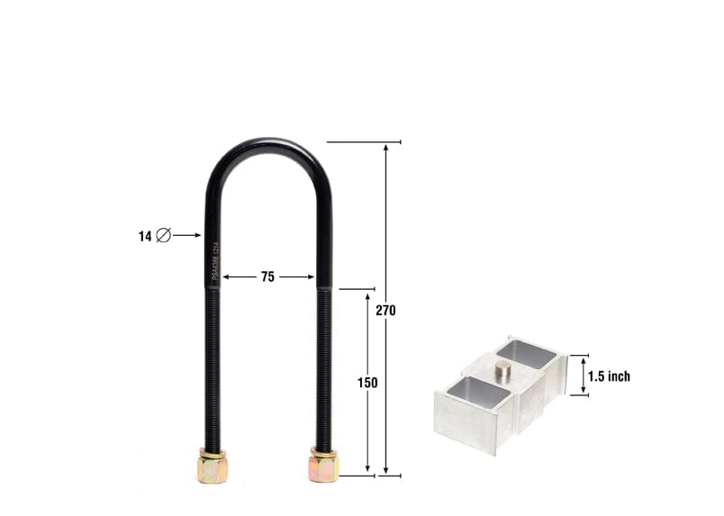 Whiteline 40 x 20 x 10 cm / Block = 38mm, Pin = 16mm, Hole = 16mm, U Bolt = M14x75mm Rear Lowering Block - Kit 1.5" to Suit Toyota HiAce, LiteAce and HiLux SR