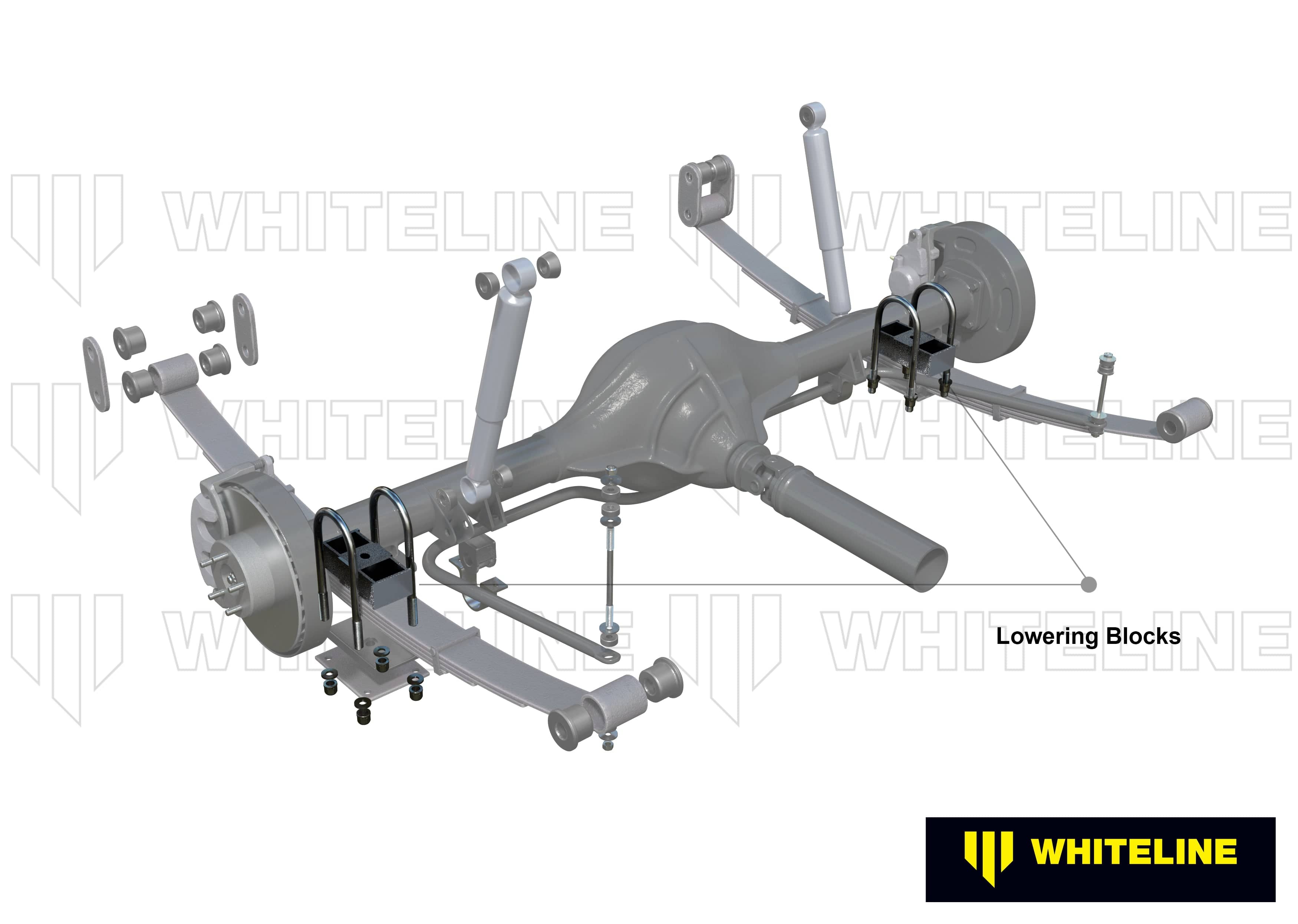Whiteline 40 x 20 x 10 cm / Block = 38mm, Pin = 24mm, Hole = 24mm, U Bolt = M12x75mm Rear Lowering Block - Kit 1.5" to Suit Chrysler and Holden SR