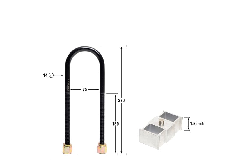 Whiteline 40 x 20 x 10 cm / Block = 38mm, Pin = 32mm, Hole = 35mm, U Bolt = M14x75mm Rear Lowering Block - Kit 1.5" to Suit Ford Falcon EF-EL Wagon SR