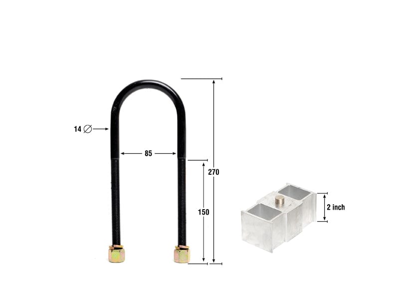 Whiteline 40 x 20 x 10 cm / Block = 50mm, Pin = 12mm, Hole = 12mm, U Bolt = M14x85mm Rear Lowering Block - Kit 2" to Suit Holden Colorado, Rodeo and Isuzu D-Max SR