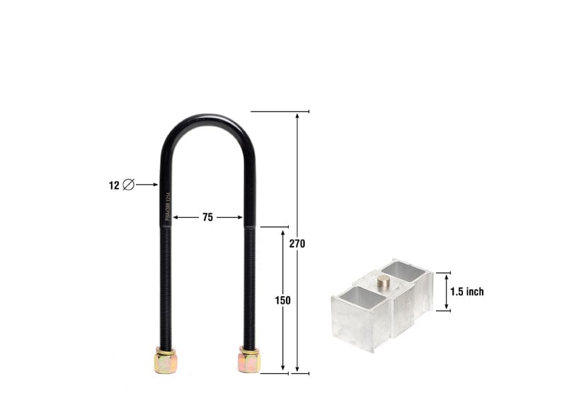 Whiteline 40 x 20 x 10 cm / Block = 50mm, Pin = 16mm, Hole = 16mm, U Bolt = M12x75mm Rear Lowering Block - Kit 2" to Suit Holden Crewman and One tonner VY, VZ SR
