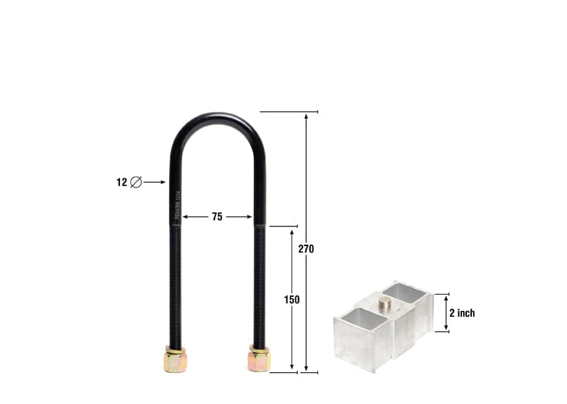 Whiteline 40 x 20 x 10 cm / Block = 50mm, Pin = 24mm, Hole = 24mm, U Bolt = M12x75mm Rear Lowering Block - Kit 2" to Suit Chrysler and Holden SR