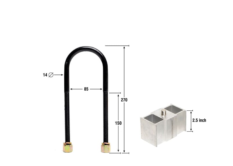 Whiteline 40 x 20 x 10 cm / Block = 63mm, Pin = 12mm, Hole = 12mm, U Bolt = M14x85mm Rear Lowering Block - Kit 2.5" to Suit Holden Colorado, Rodeo and Isuzu D-Max SR