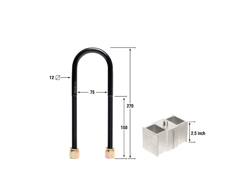 Whiteline 40 x 20 x 10 cm / Block = 63mm, Pin = 13mm, Hole = 13mm, U Bolt = M12x75mm Rear Lowering Block - Kit 2.5" to Suit Chrysler, Ford, Holden Mitsubishi and Nissan SR