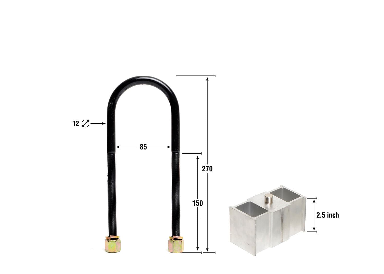 Whiteline 40 x 20 x 10 cm / Block = 63mm, Pin = 13mm, Hole = 13mm, U Bolt = M12x85mm Rear Lowering Block - Kit 2.5" to Suit Ford Courier, Mazda B Series Bravo and Mitsubishi Triton SR