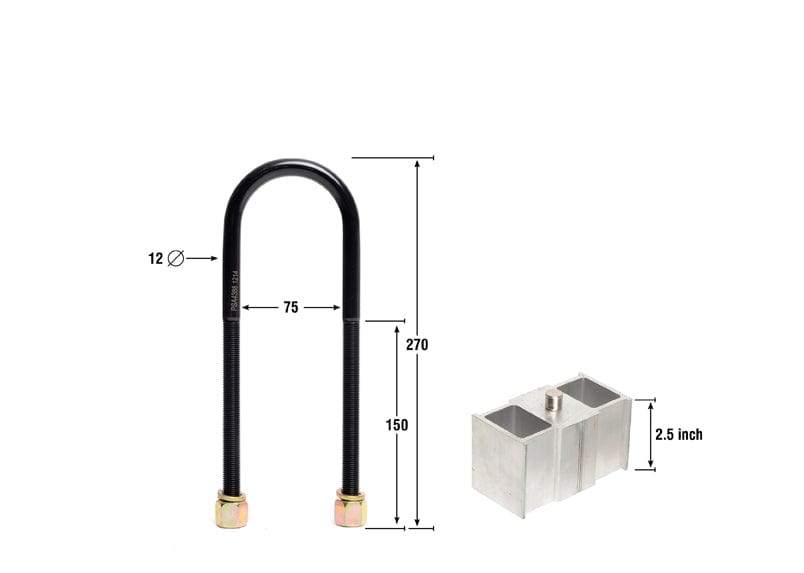 Whiteline 40 x 20 x 10 cm / Block = 63mm, Pin = 13mm, Hole = 16mm Tapered, U Bolt = M12x75mm Rear Lowering Block - Kit 2.5" to Suit Holden Rodeo, Nissan Navara and Toyota HiLux SR