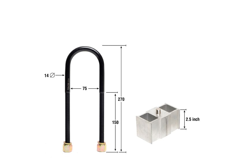 Whiteline 40 x 20 x 10 cm / Block = 63mm, Pin = 16mm, Hole = 16mm, U Bolt = M14x75mm Rear Lowering Block - Kit 2" to Suit Toyota HiAce, LiteAce and HiLux SR