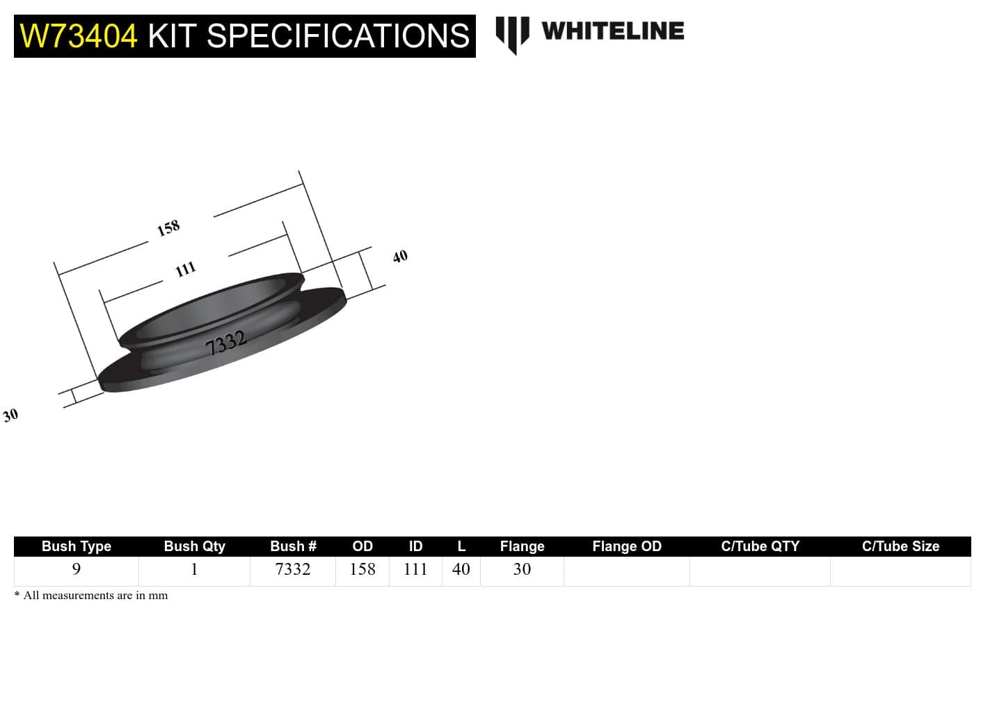 Whiteline 40 x 20 x 10 cm / OD=158, ID=98, H=30mm Coil Spring Pad - Bushing Kit to Suit Toyota Land Cruiser, Prado and 4Runner SR
