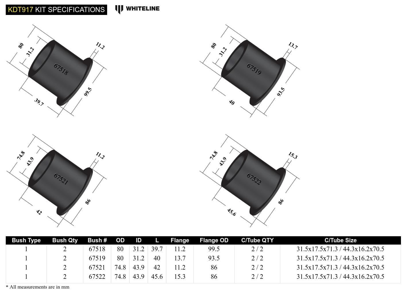 Whiteline 40 x 20 x 10 cm Rear Subframe - Bushing Kit to Suit BMW 1, 2, 3, 4 Series and X1 SR