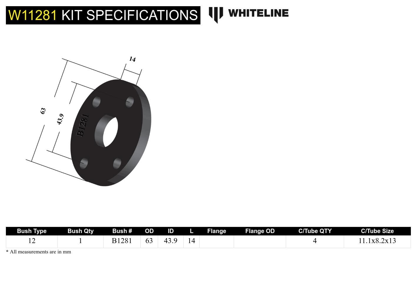 Whiteline 7 x 14 x 20 cm / 13mm thick Front Steering Coupling - Bushing Kit to Suit Ford Capri, Cortina and Escort SR