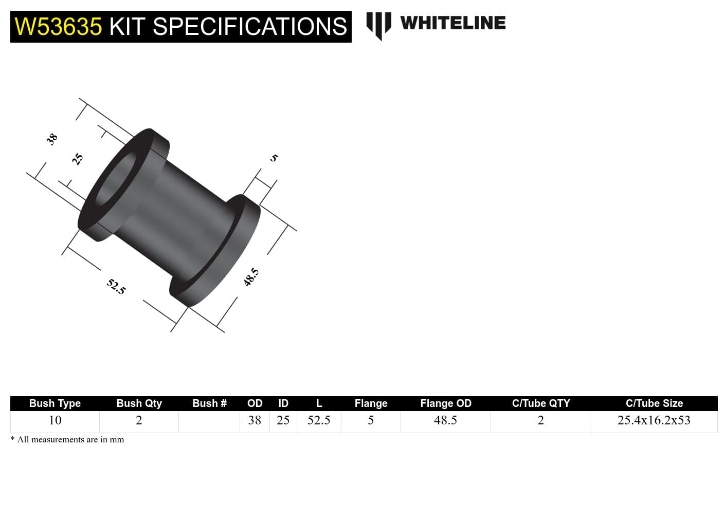 Whiteline 7 x 14 x 20 cm Front Control Arm Lower - Inner Front Bushing Kit to Suit Mazda CX-5, Mazda3 and Mazda6 SR