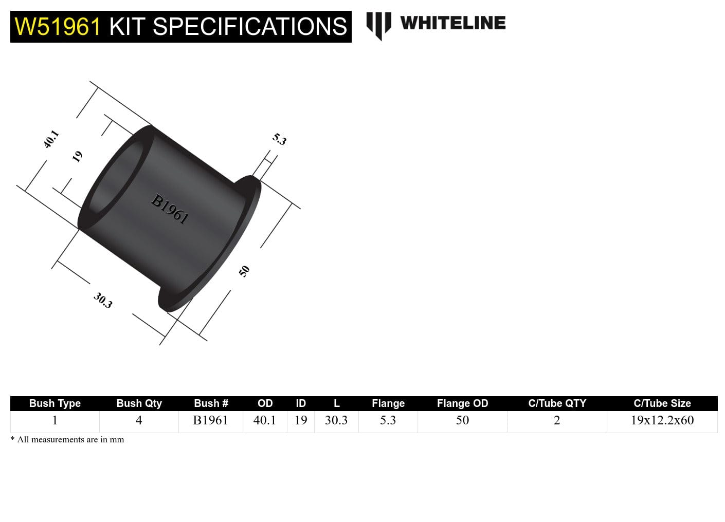 Whiteline 7 x 14 x 20 cm Front Control Arm Lower - Inner Front Bushing Kit to Suit Mazda RX-7 FC Series IV, V SR
