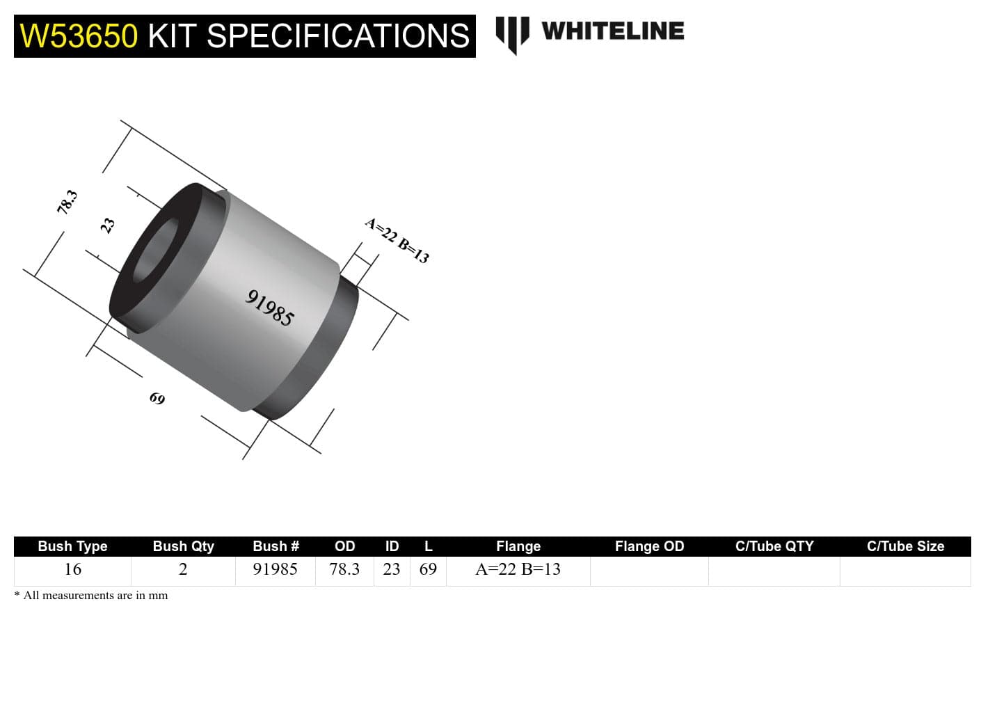 Whiteline 7 x 14 x 20 cm Front Control Arm Lower - Inner Rear Bushing Kit to Suit Nissan Maxima J31 and Murano Z50 SR