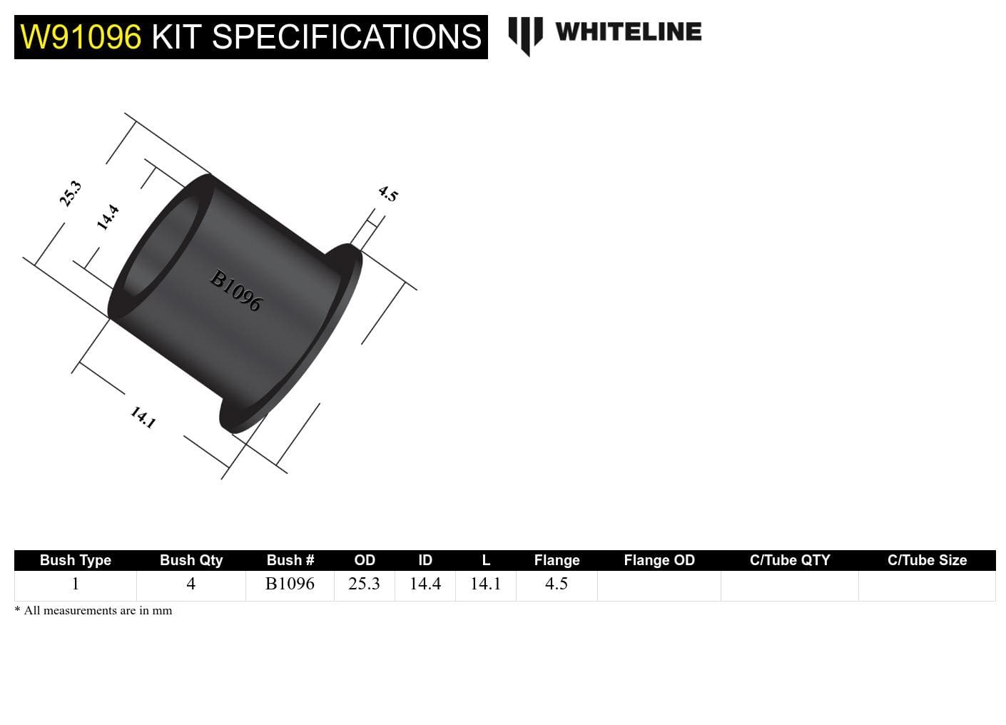 Whiteline 7 x 14 x 20 cm Front Engine Steady - Bushing Kit to Suit Austin/Leyland Mini and Moke SR
